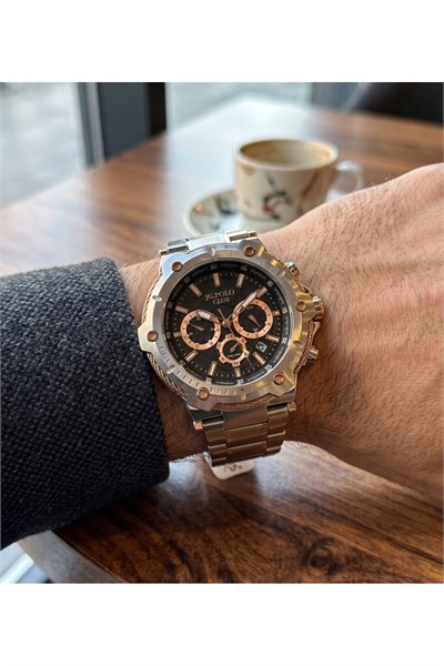 JG Polo Club 44mm Siyah Kadranlı Rose Gold Detaylı Erkek Kol Saati 5 ATM Çelik Kordon