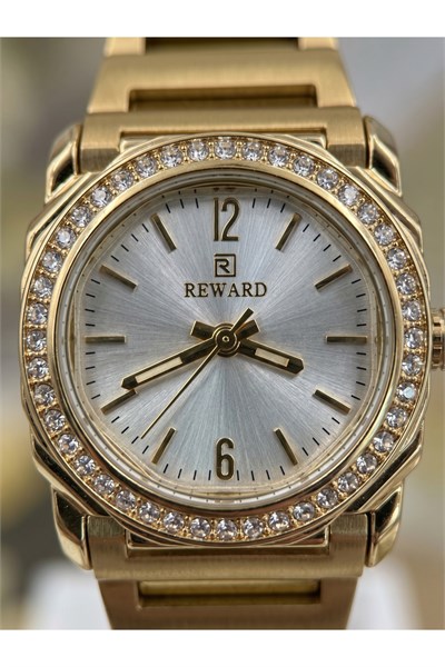 Kadın Kol Saati 28 mm Taşlı Bezel Gold Renk Çelik Gümüş Kadran