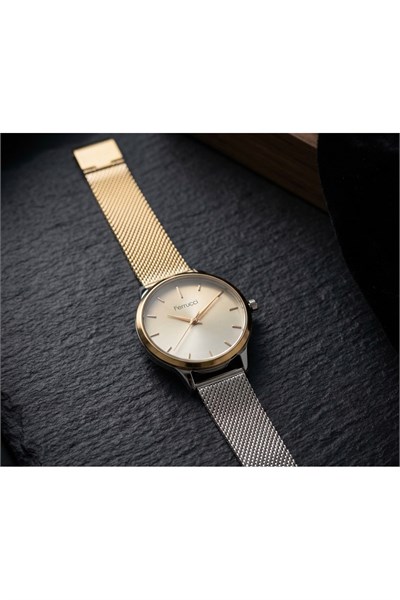 Kadın Kol Saati 34 mm Çift Renk Hasır Kordon Geçişli Kadran Şık Saat