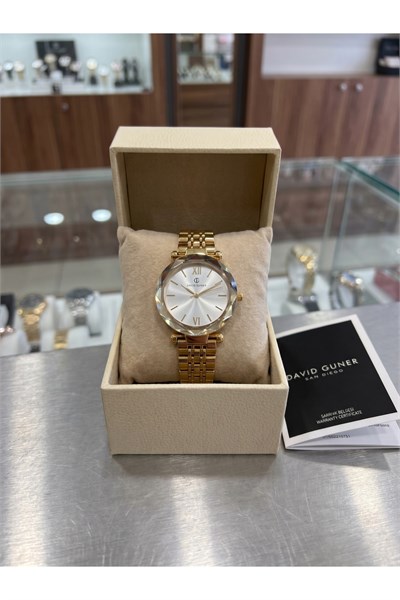 Kadın Kol Saati 34 mm Gold Metal Kordonlu Taş Detaylı Gümüş Kadranlı Saat
