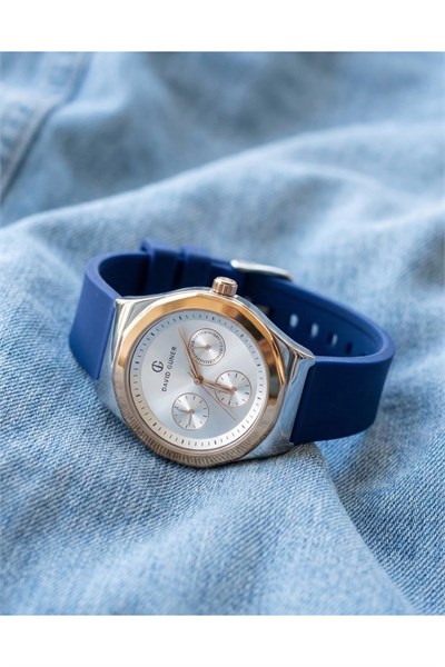 Kadın Kol Saati 34 mm Lacivert Silikon Kordon Rose Gold Çelik Kasa Beyaz Kadran 3 ATM