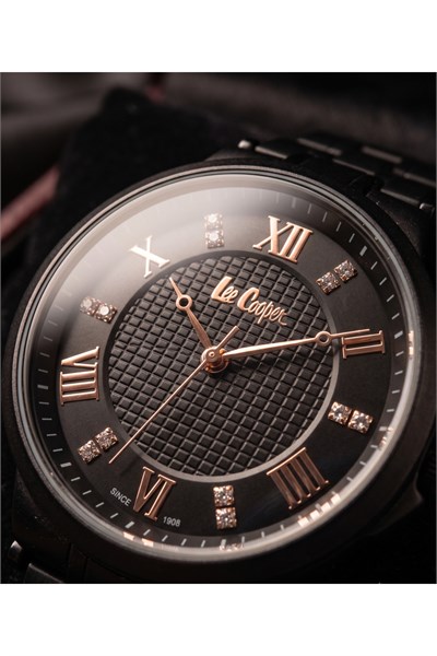 Kadın Kol Saati 34 mm Siyah Mat Çelik Kordon Rose Gold Detaylı Taşlı Kadran