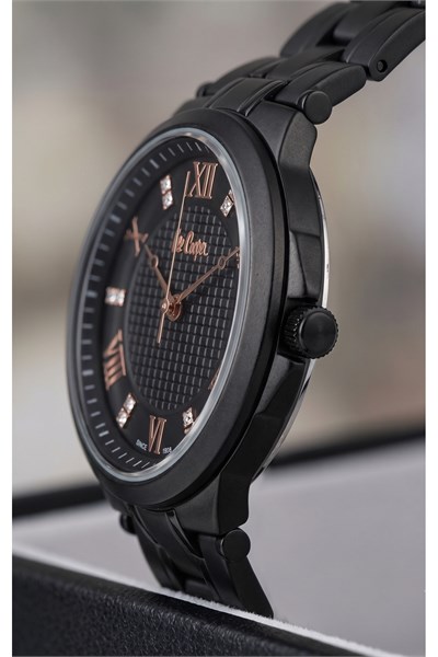 Kadın Kol Saati 34 mm Siyah Mat Çelik Kordon Rose Gold Detaylı Taşlı Kadran