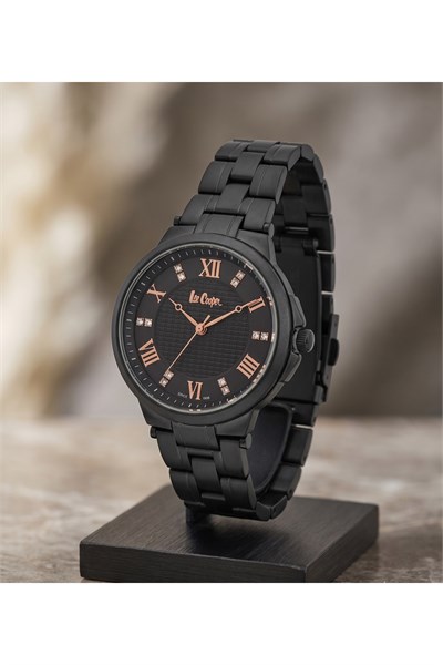 Kadın Kol Saati 34 mm Siyah Mat Çelik Kordon Rose Gold Detaylı Taşlı Kadran