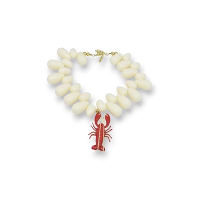 Lobster Luxe – Krem Boncuklu Kırmızı Istakoz Kolye