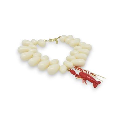 Lobster Luxe – Krem Boncuklu Kırmızı Istakoz Kolye