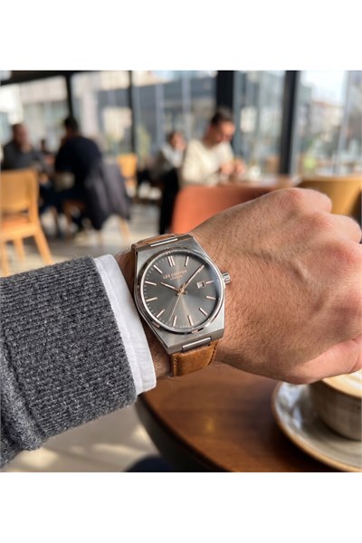 Lee Cooper London 39 mm Erkek Kol Saati 5 ATM Kahverengi Deri Kordon Antrasit Kadran