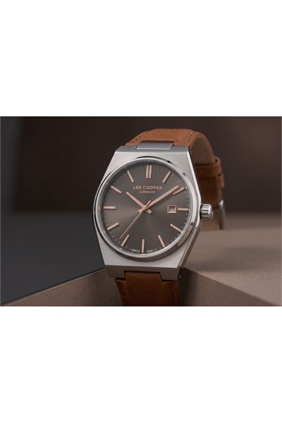 Lee Cooper London 39 mm Erkek Kol Saati 5 ATM Kahverengi Deri Kordon Antrasit Kadran
