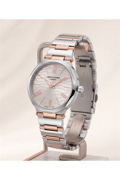 London Kadın Saati 28mm Küçük Kasa Desenli Kadran Rose Gold Detaylı İki Renk
