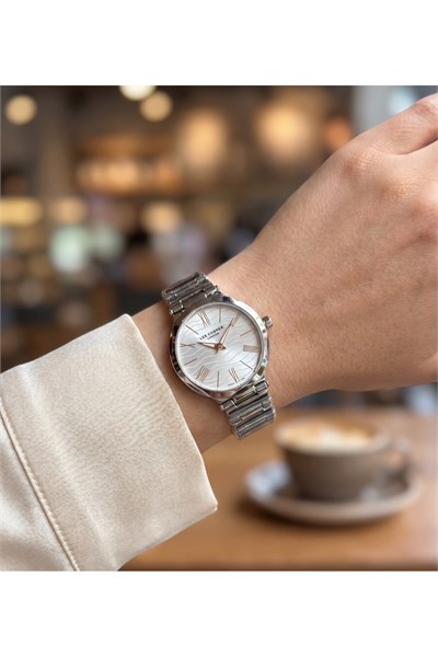 London Kadın Saati 28mm Küçük Kasa Desenli Kadran Rose Gold Detay Gümüş Çelik