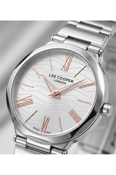 London Kadın Saati 28mm Küçük Kasa Desenli Kadran Rose Gold Detay Gümüş Çelik