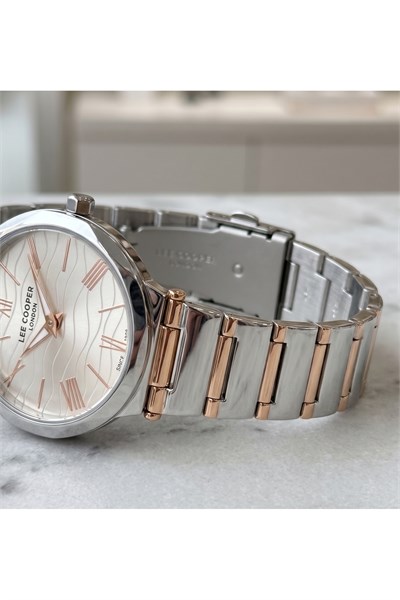 London Kadın Saati 28mm Küçük Kasa Desenli Kadran Rose Gold Detaylı İki Renk