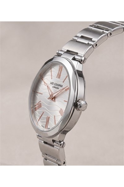 London Kadın Saati 28mm Küçük Kasa Desenli Kadran Rose Gold Detay Gümüş Çelik