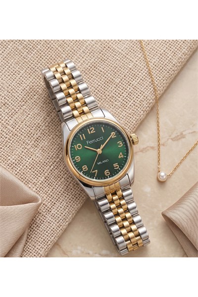 Milano 25 mm Kadın Kol Saati Çok Küçük Kasa Minimal Yeşil Kadran Gold Gümüş