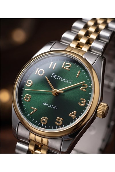 Milano 25 mm Kadın Kol Saati Çok Küçük Kasa Minimal Yeşil Kadran Gold Gümüş