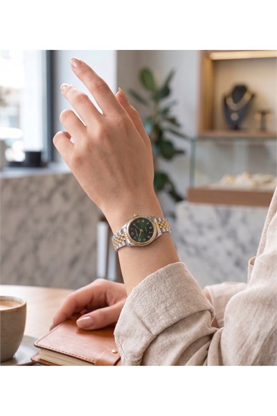 Milano 25 mm Kadın Kol Saati Çok Küçük Kasa Minimal Yeşil Kadran Gold Gümüş