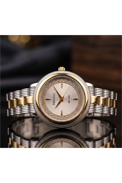 Milano 31 mm Kadın Kol Saati Gold Detaylı Gümüş Kasa Çift Renk Çelik Kordon Zarif Klasik Quartz Saat