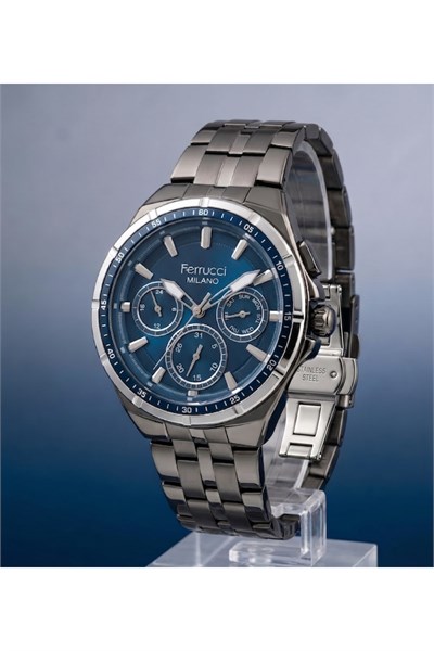Milano 42mm Antrasit & Mavi Çok Fonksiyonlu Erkek Kol Saati 3 ATM Çelik Kordon