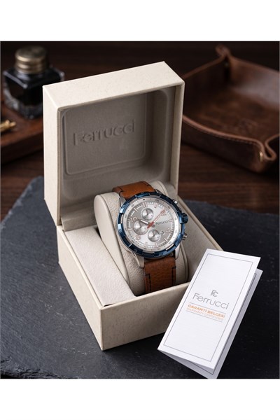 Milano 44mm Kahverengi Deri Kordon Erkek Kol Saati 3 ATM Takvimli Sportif Model