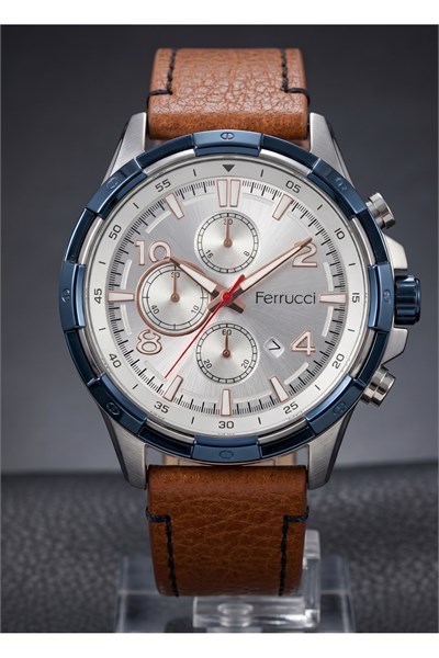 Milano 44mm Kahverengi Deri Kordon Erkek Kol Saati 3 ATM Takvimli Sportif Model