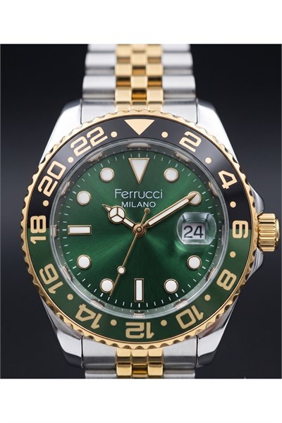 Milano Erkek Kol Saati 39 mm Yeşil Kadran Siyah-Yeşil Bezel Fosforlu Göstergeli Çelik Kordon