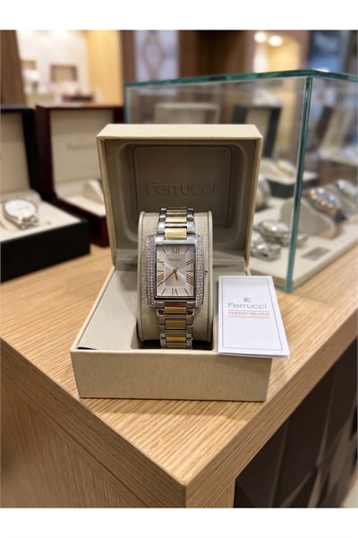 Milano Kadın Kol Saati 24x34 mm Dikdörtgen Gümüş Gold Renkli Taş Detaylı Metal Kordon