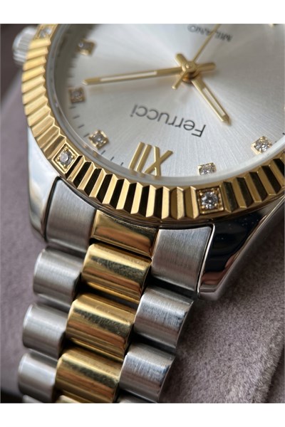 Milano Kadın Kol Saati 34 mm Gümüş Gold Renkli Taş Detaylı Metal Kordonlu Saat