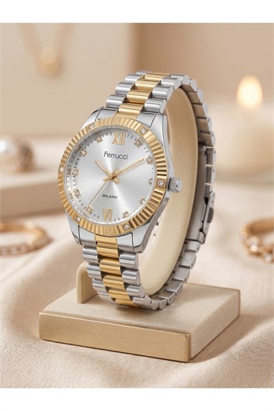 Milano Kadın Kol Saati 34 mm Gümüş Gold Renkli Taş Detaylı Metal Kordonlu Saat