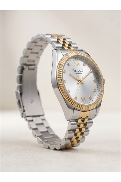 Milano Kadın Kol Saati 34 mm Gümüş Gold Renkli Taş Detaylı Metal Kordonlu Saat
