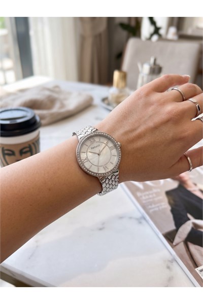 Milano Kadın Saati 36 mm Gümüş Renk Taşlı Bezel Silver Kadran Metal Kordon
