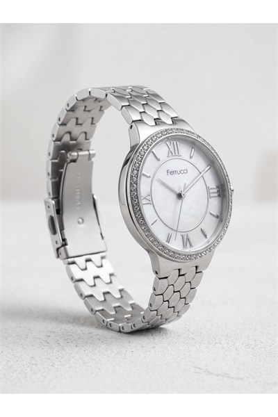 Milano Kadın Saati 36 mm Gümüş Renk Taşlı Bezel Silver Kadran Metal Kordon