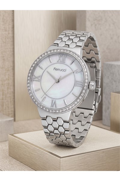 Milano Kadın Saati 36 mm Gümüş Renk Taşlı Bezel Silver Kadran Metal Kordon