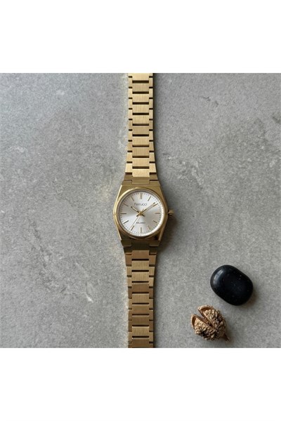 Milano Minimal Kadın Kol Saati 26 mm Beyaz Kadran Altın Renk Çelik Kordon Quartz Şık Zarif