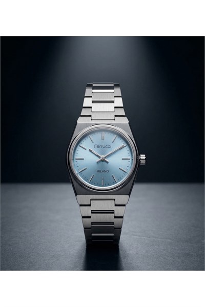Ferrucci Milano 26 mm Kadın Kol Saati Gümüş Çelik Kordon Buz Mavi Kadran