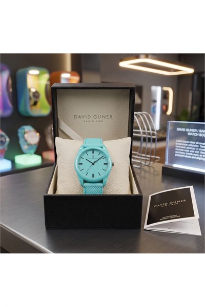 San Diego 39mm Unisex Turkuaz Silikon Kordon Saat – Teenage Stil Spor Casual Aqua Mavi Kol Saati