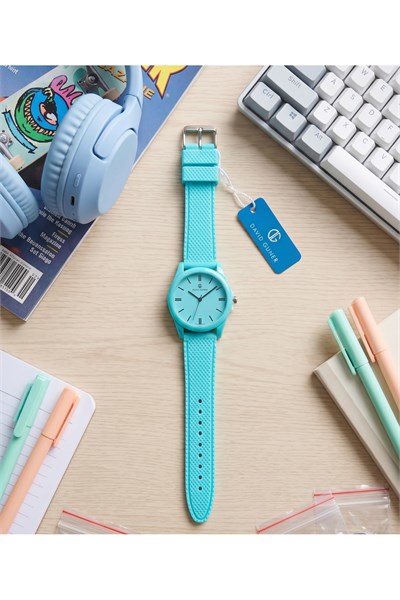 San Diego 39mm Unisex Turkuaz Silikon Kordon Saat – Teenage Stil Spor Casual Aqua Mavi Kol Saati