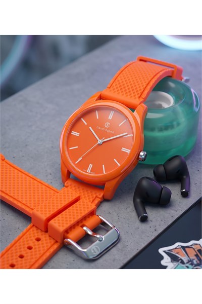 San Diego 39mm Unisex Turuncu Silikon Kordon Spor Saat – Neon Turuncu Genç Stil Casual Kol Saati
