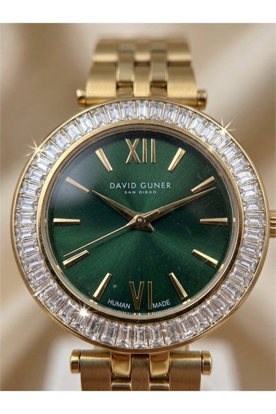 San Diego Human Made Kadın Kol Saati 34 mm Yeşil Kadran Gold Taşlı Bezel