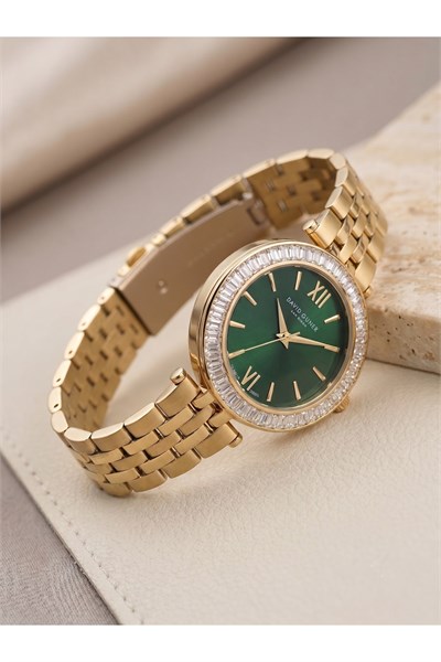 San Diego Human Made Kadın Kol Saati 34 mm Yeşil Kadran Gold Taşlı Bezel