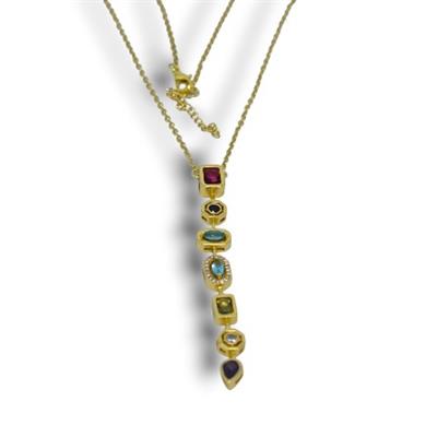 Solara – VIP Koleksiyon 14 Ayar Altın Sarısı Renkli Taşlı Dekolte Kolyesi