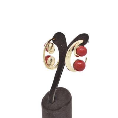 Sorella – VIP Koleksiyon Gold Renkli Kırmızı Detaylı Halka Küpe