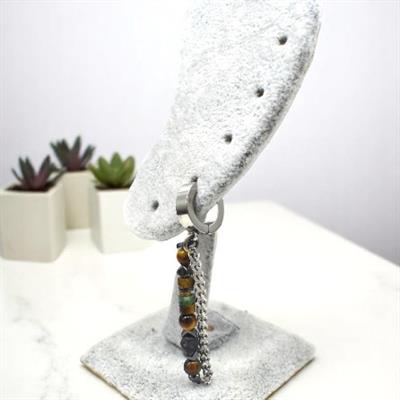 Nomad – 316L Çelik Doğal Taş ve Zincir Detaylı Erkek Küpe