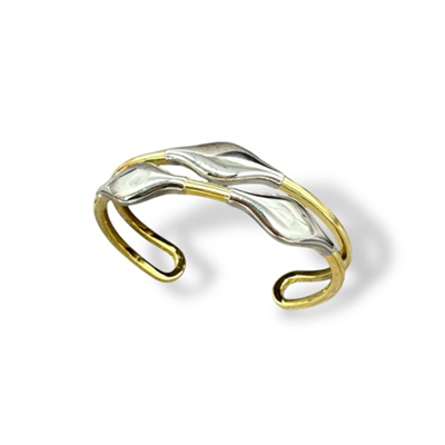 Flora – VIP Koleksiyon 14K Altın ve Gümüş Renkli Yaprak Formlu Açık Kelepçe