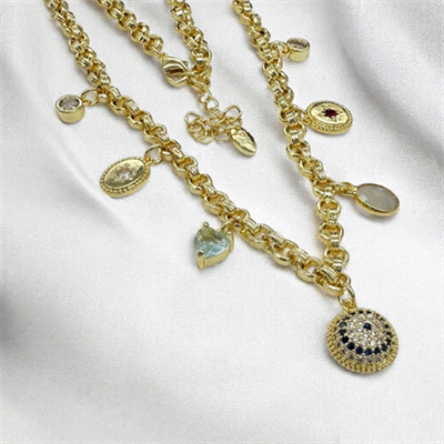 Elizia Gold – VIP Koleksiyon Gold Renkli Nazar Boncuğu Esintili Figürlü Kolye