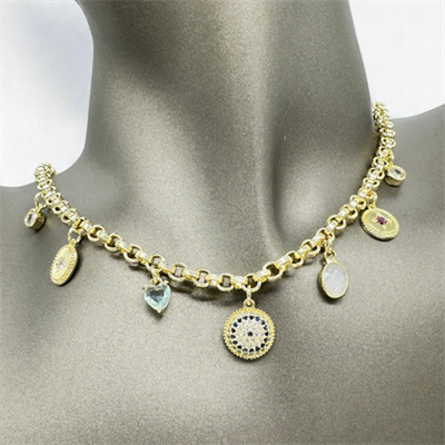 Elizia Gold – VIP Koleksiyon Gold Renkli Nazar Boncuğu Esintili Figürlü Kolye