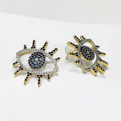 Nazaré – VIP Koleksiyon Göz Figürlü Taşlı İğneli Küpe