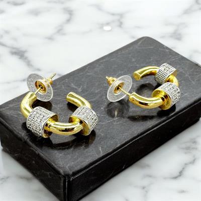 Volaro – VIP Koleksiyon 14K Altın Renginde Taş Detaylı Hacimli Küpe