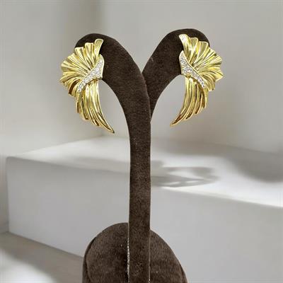 Aeloria – VIP Koleksiyon 14K Altın Renginde Kanat Formlu Taş Detaylı İğneli Küpe