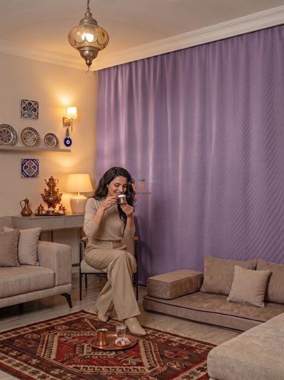Açık Mor Fon Perde, Güneşlik Blackout Karartma, Salon Yatak Odası Mutfak Cam Balkon