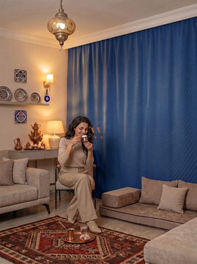 Mavi Fon Perde, Güneşlik Blackout Karartma, Salon Yatak Odası Mutfak Cam Balkon